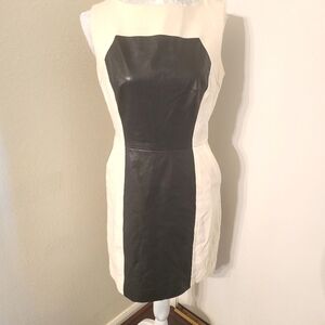 Milly New York Black White Lamb Leather Colorblock Sleeveless Mini Dress Size 8